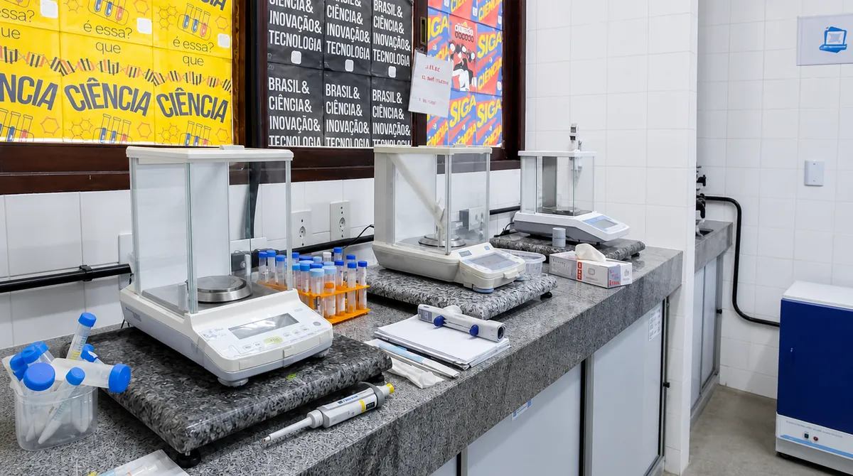 Balanças analíticas e materiais utilizados no laboratório